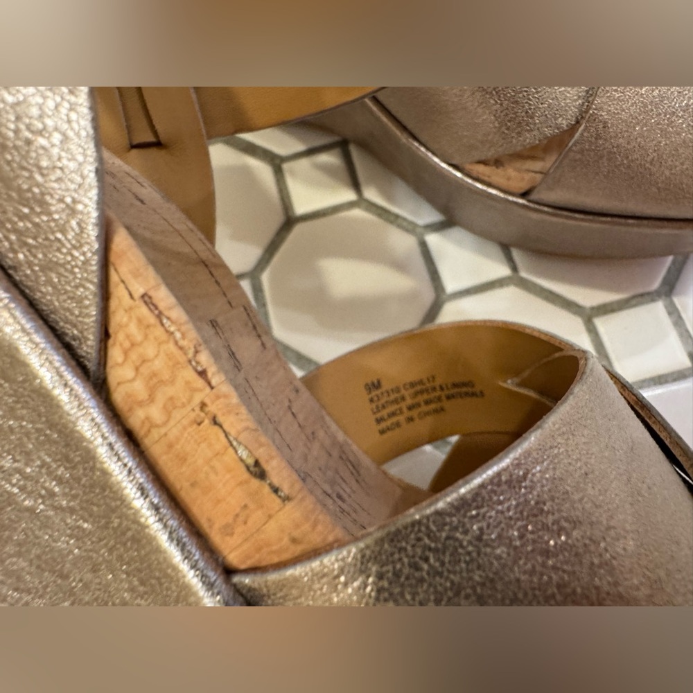 Kork-Ease Metallic Gold Crossband Wedge Sandals - Picture 3 of 5